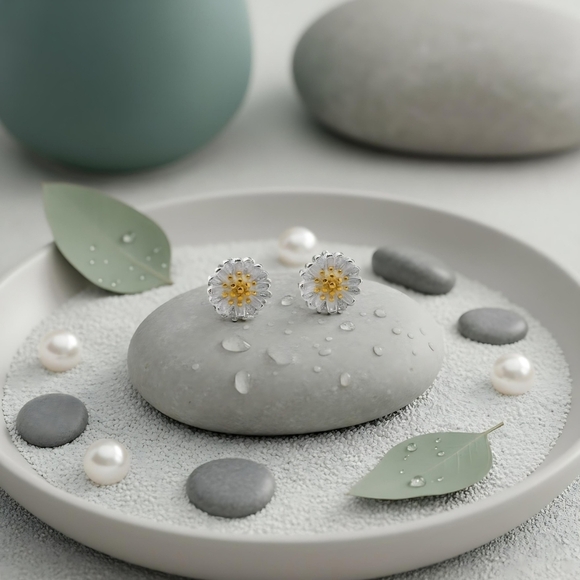 🆕️ Solid S925 Sterling Silver Daisy Delights Dainty Minimalist Stud Earrings - Picture 5 of 16